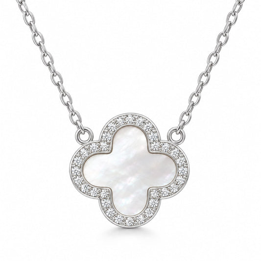 Silver Clover Necklace with Mother of Pearl
