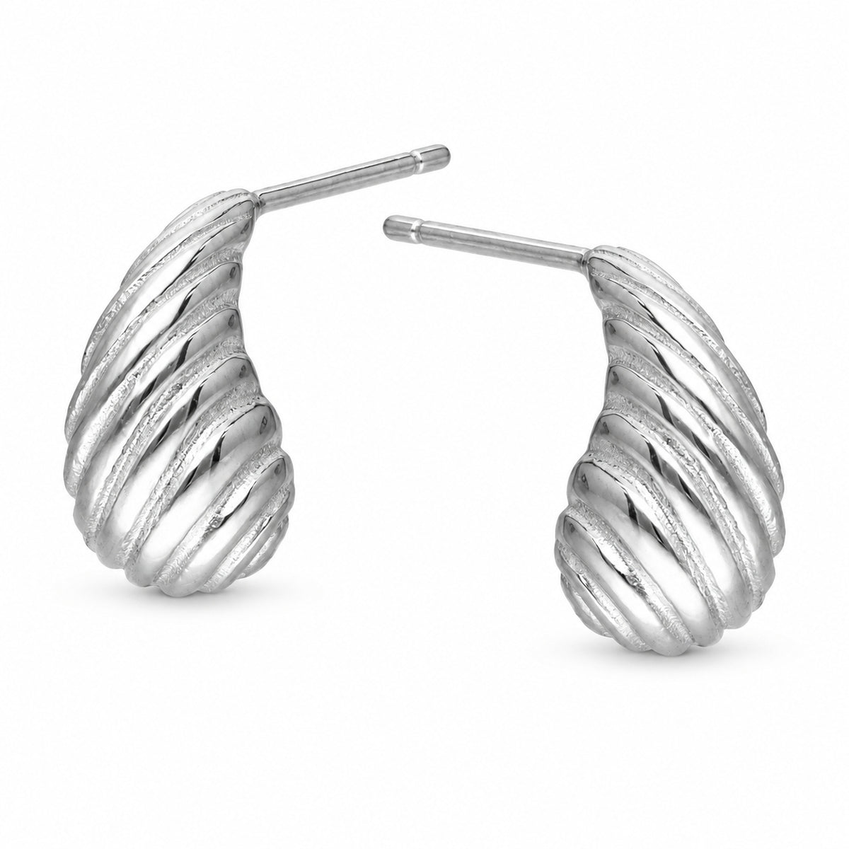 Silver Ribbed Half Hoop Earrings