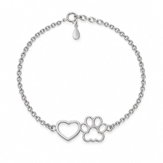 Silver Heart and Paw Print Bracelet