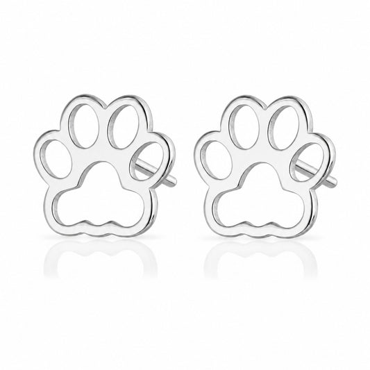 Silver Paw Print Stud Earrings