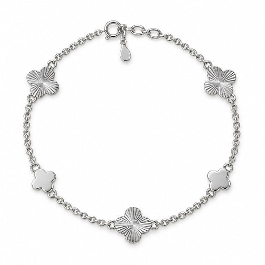 Silver Four Leaf Clover Station Bracelet