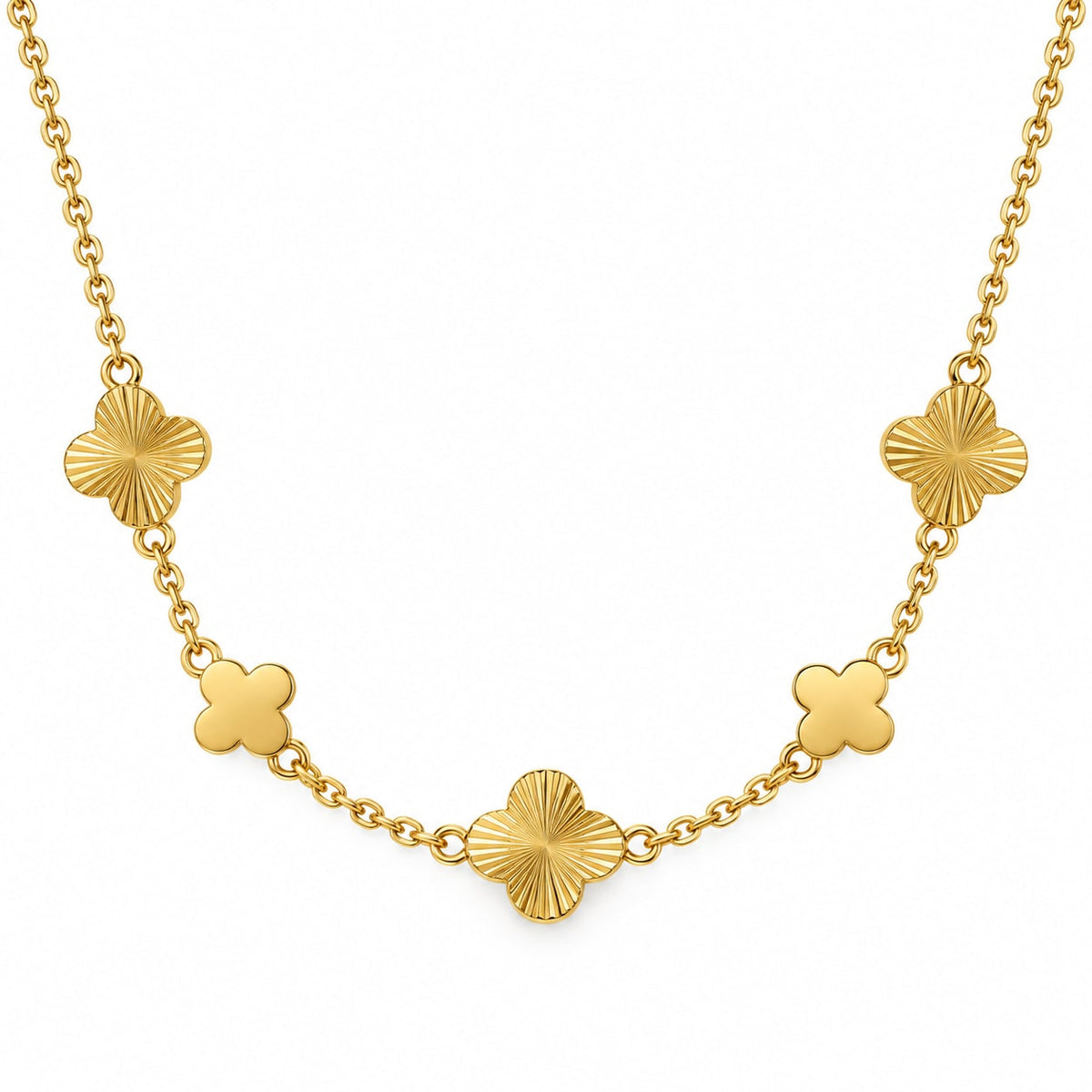Gold Four Leaf Clover Station Necklace