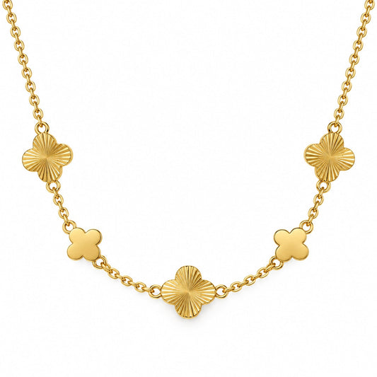 Gold Four Leaf Clover Station Necklace