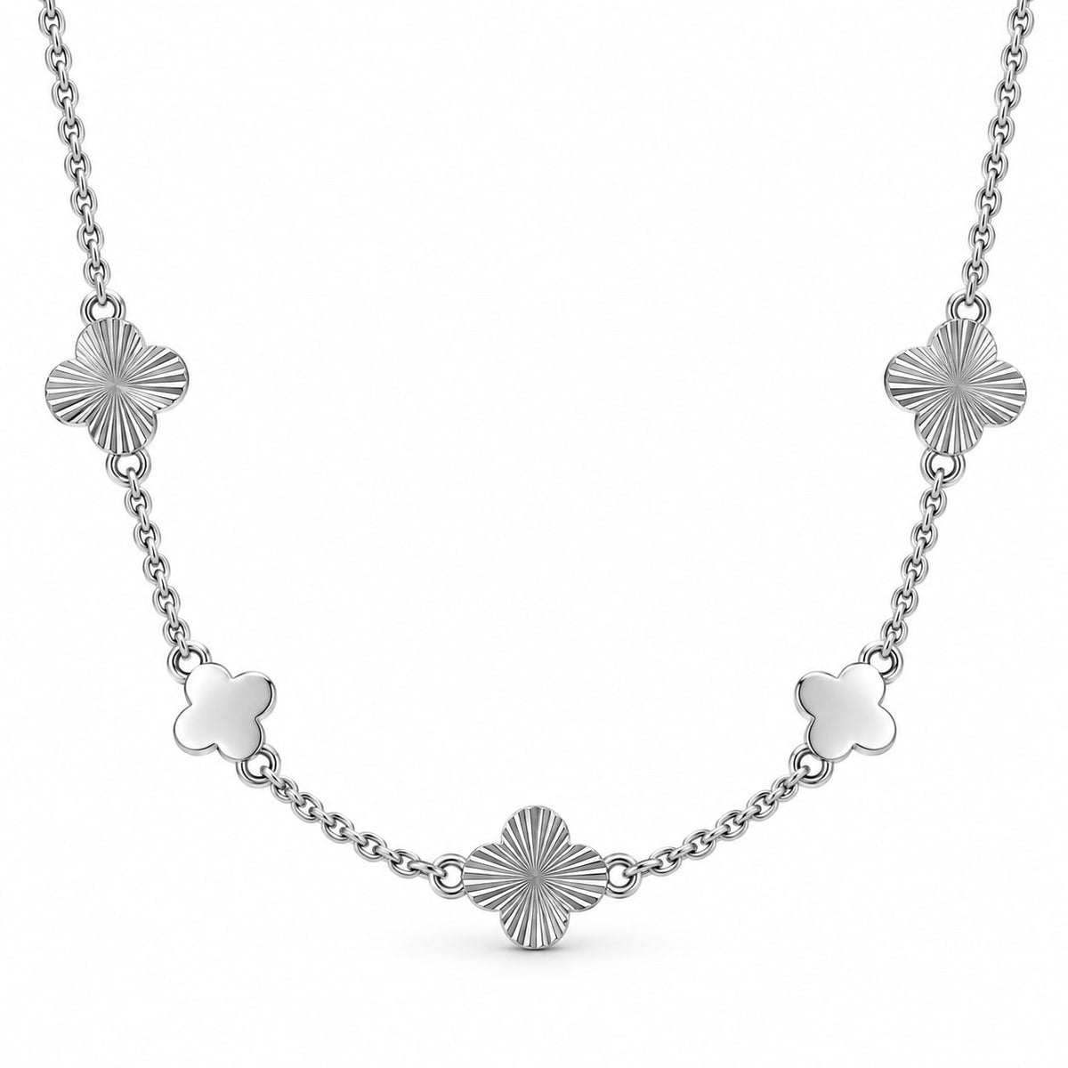 Silver Four Leaf Clover Station Necklace