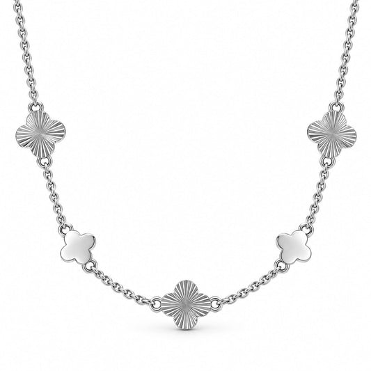 Silver Four Leaf Clover Station Necklace