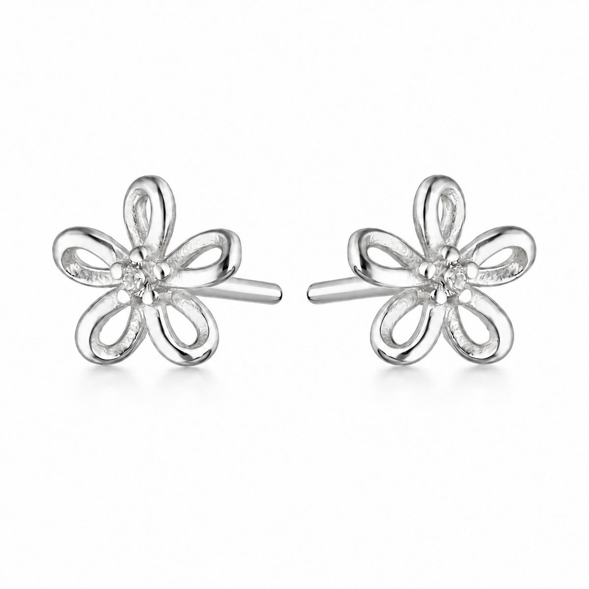 Silver Open Flower Stud Earrings with Zirconia