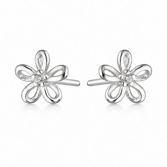 Silver Open Flower Stud Earrings with Zirconia