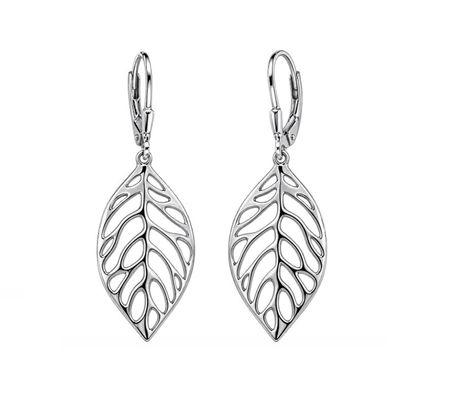 Silver Openwork Leaf Drop Earrings