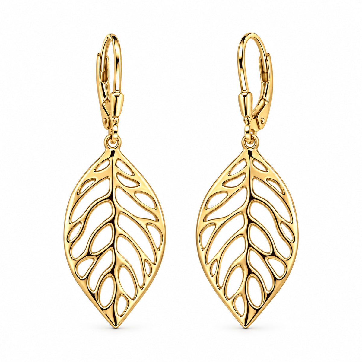 Gold Openwork Leaf Drop Earrings