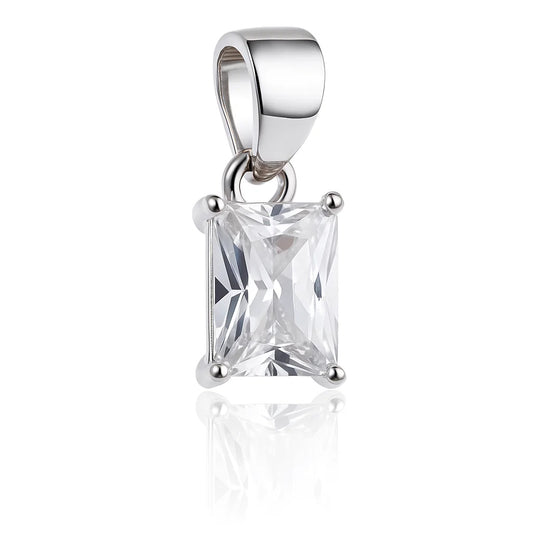 Silver pendant with a clear gemstone on a white background