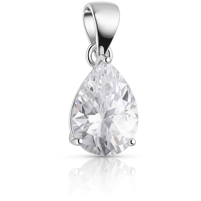 Teardrop-shaped diamond pendant on a white background
