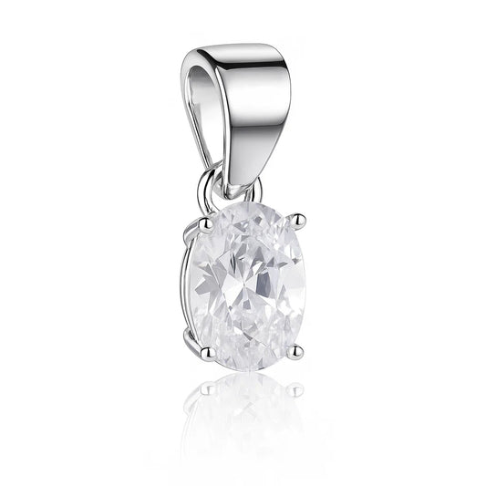 Silver pendant with a clear gemstone on a white background