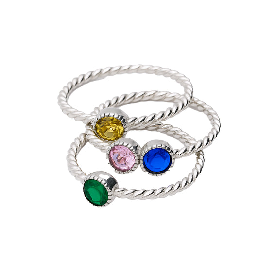 Plain Silver Ring With Colour Stone