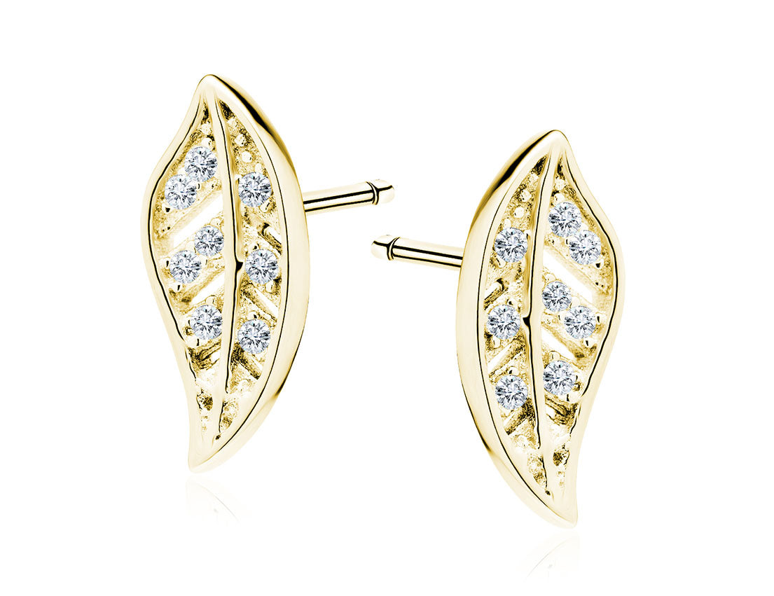 Sparkling Gold-Plated Leaf Earrings
