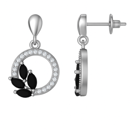 Silver Black Zirconia Leaf Earrings