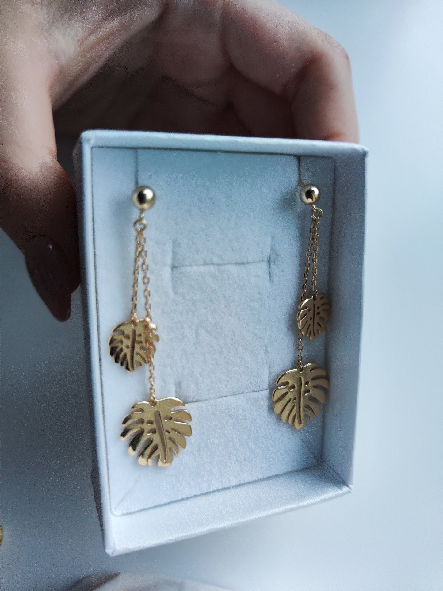 Gold Palm Leaves Dangle Earrings