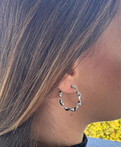 Twisted Hoop Silver Earrings