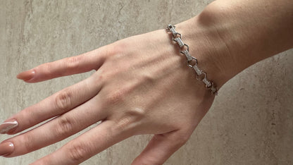 Hexagon Bracelet with Zirconia – Adjustable Silver Chain