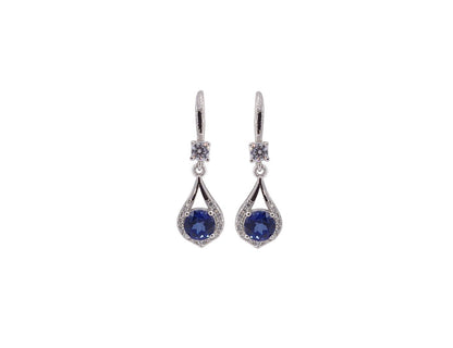 Elegant sapphire earrings, silver, rhodium-plated, with synthetic sapphire and cubic zirconia accents. Amona Jewellery