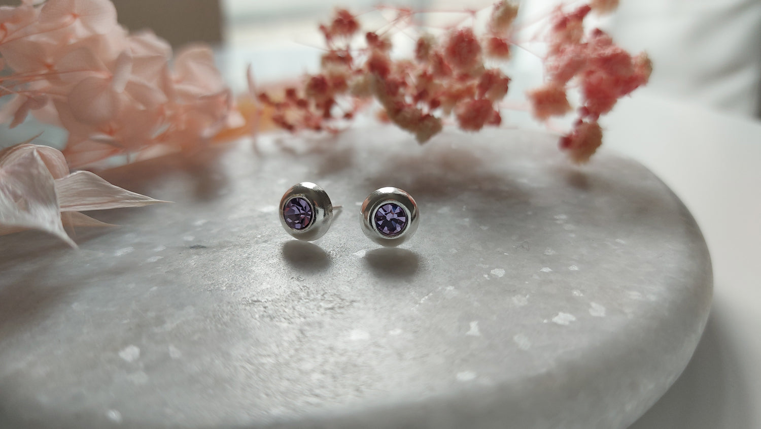 Purple CZ Stone Earrings - Amona Jewelry