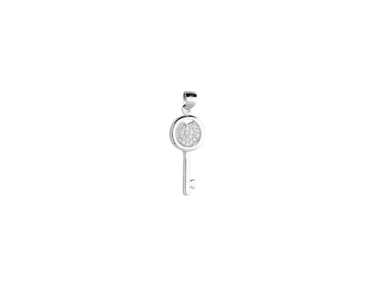 Silver Rhodium Plated Key Pendant with CZ - Amona Jewellery