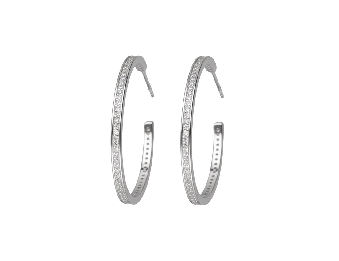 Silver Hoop Earrings Cubic Zirconia Stones 30 mm Amona Jewellery