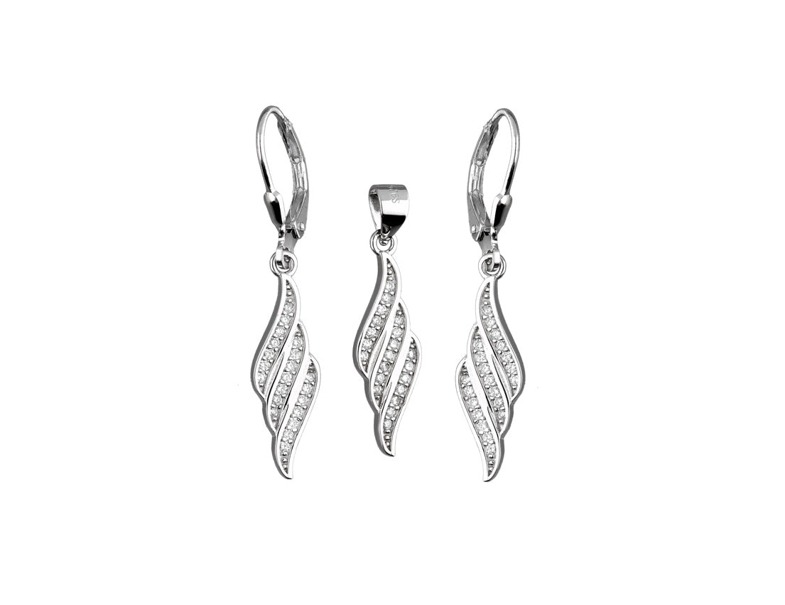 Silver Rhodium Plated Set Pendant Earrings CZ stones - Amona Jewellery