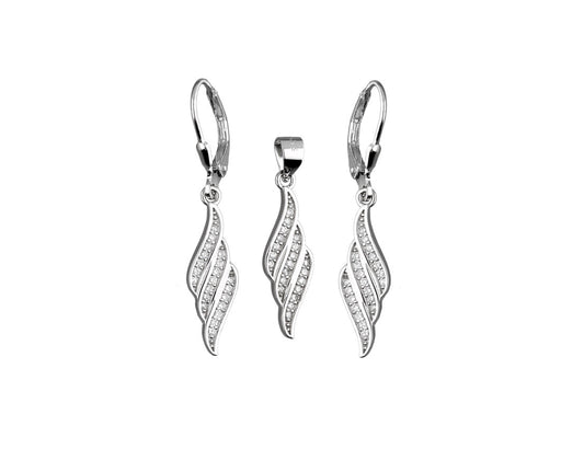 Silver Rhodium Plated Set Pendant Earrings CZ stones - Amona Jewellery