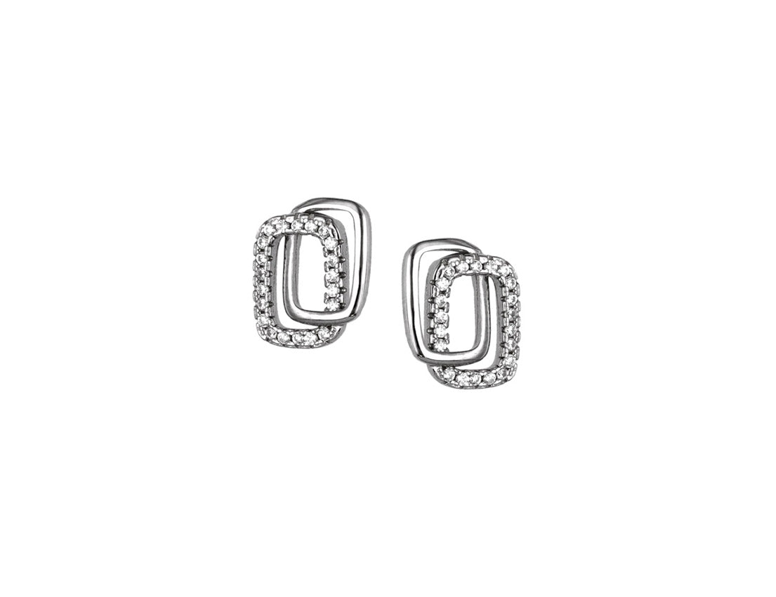 Silver Stud Rectangle Shape Earrings CZ Stones Rhodium Plated Amona Jewellery