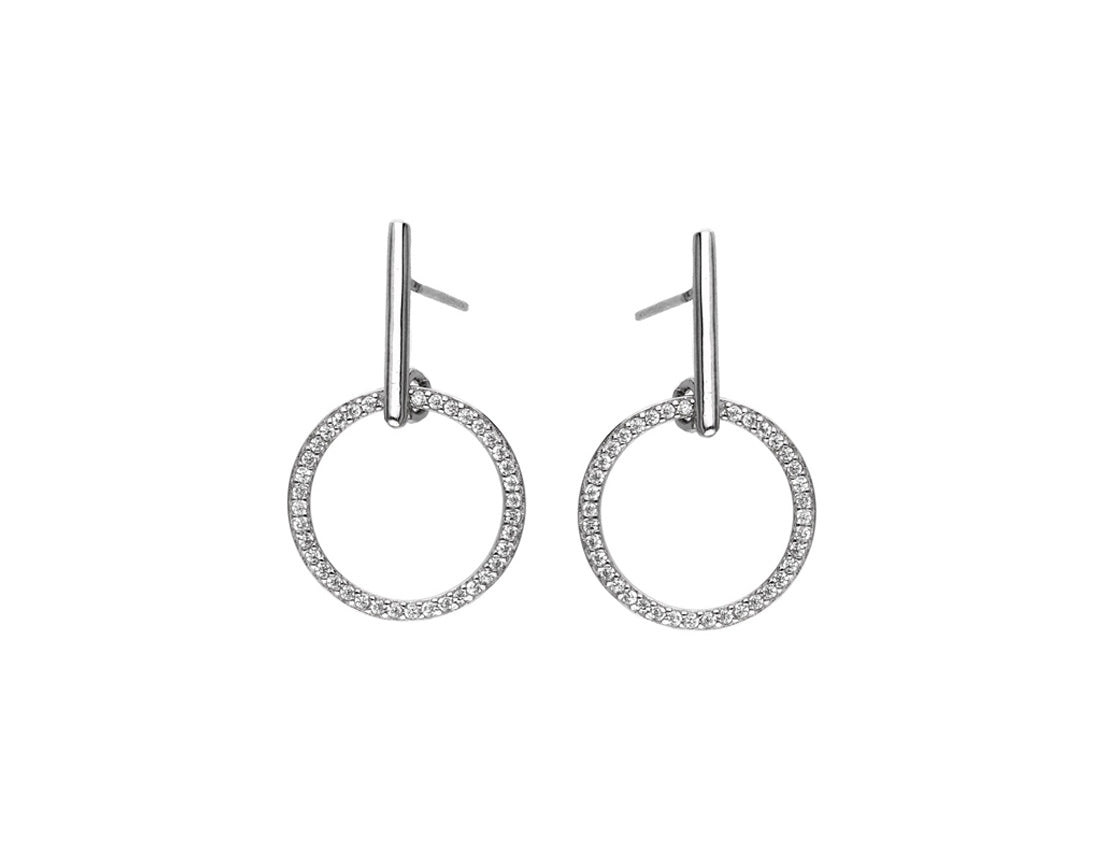 Silver Circle Drop Earrings Cubic Zirconia Rhodium Plated Amona Jewellery