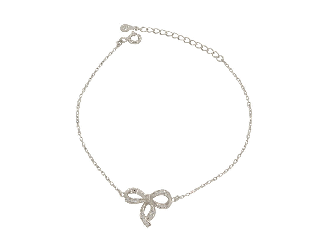 Silver Rhodium Plated Bracelet With Bowtie Covered with CZ On A Cable Chain - Amona Jewellery