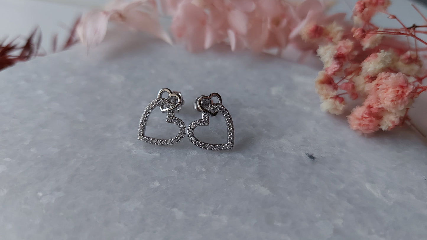 Silver Double Hearts Stud Earring