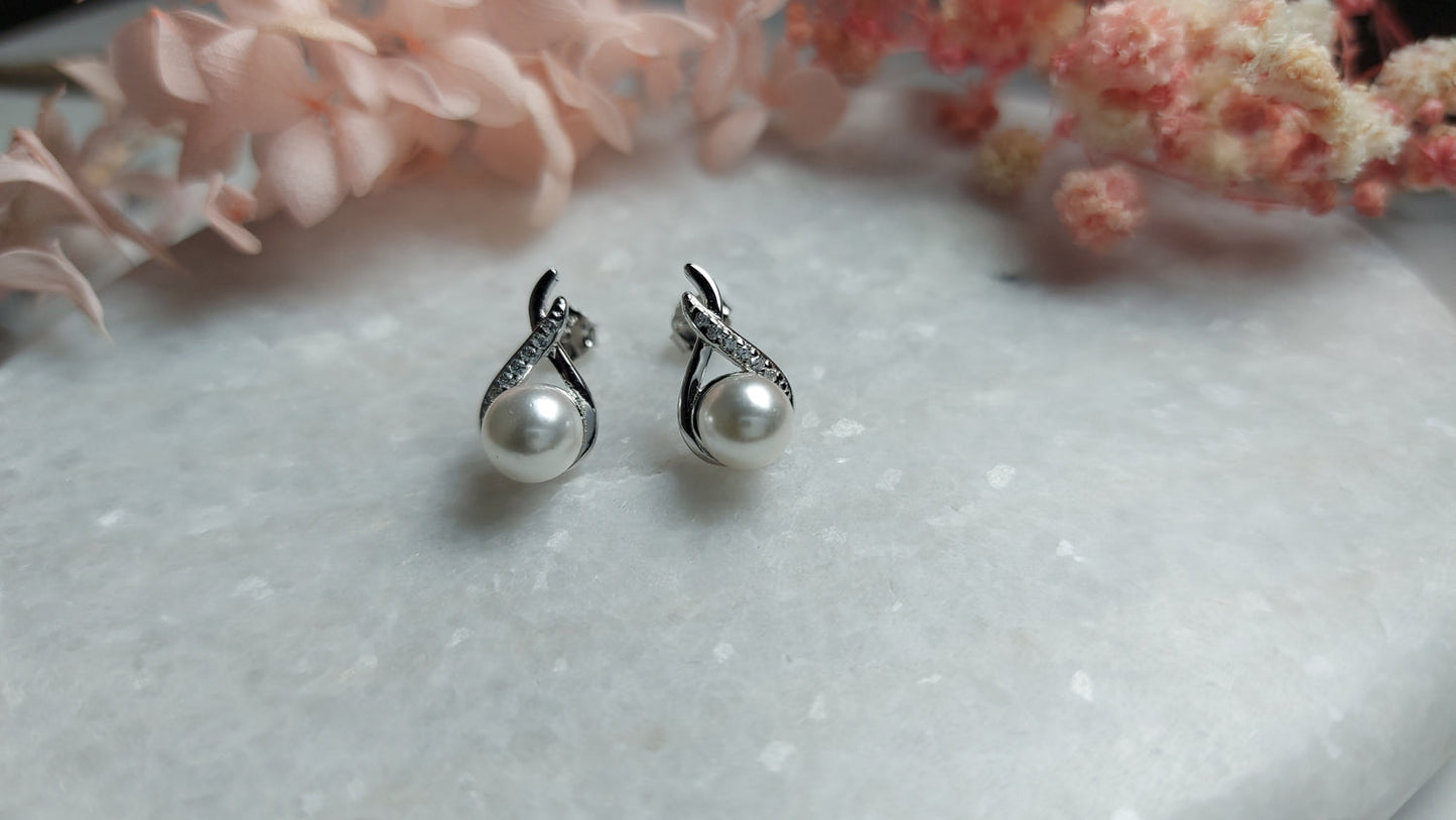 Silver Pearl  Drops Stud Earrings