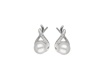 Silver Stud Earrings Pearl Tear Shape Cubic Zirconia Stones Rhodium Plated  Amona Jewellery