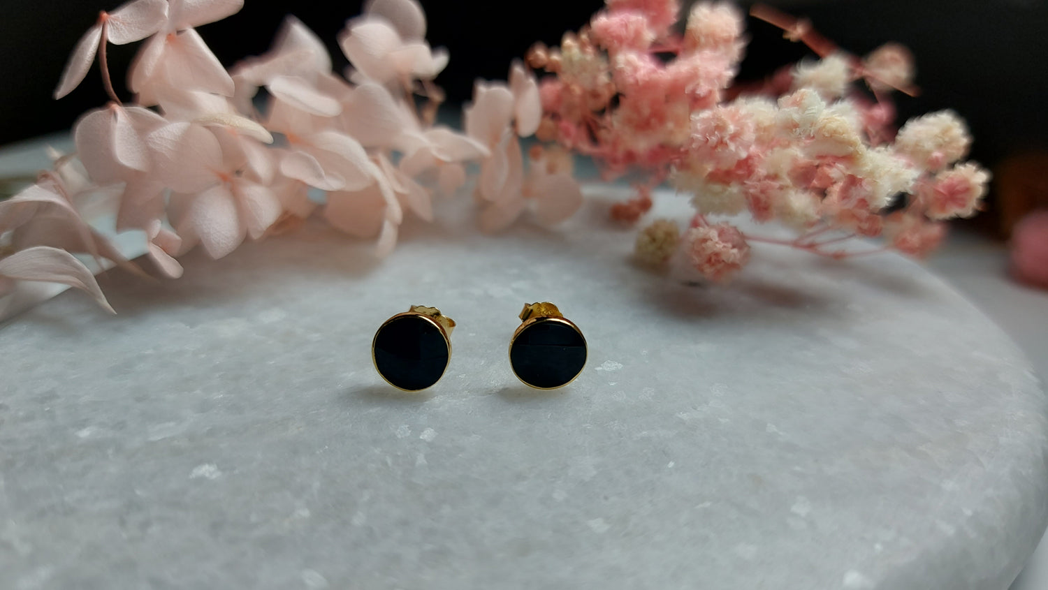 Black Enamel Earrings 18K Gold Plated Amona Jewellery