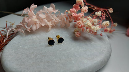 Gold Earrings Black Enamel 18K Gold Plated Amona Jewellery
