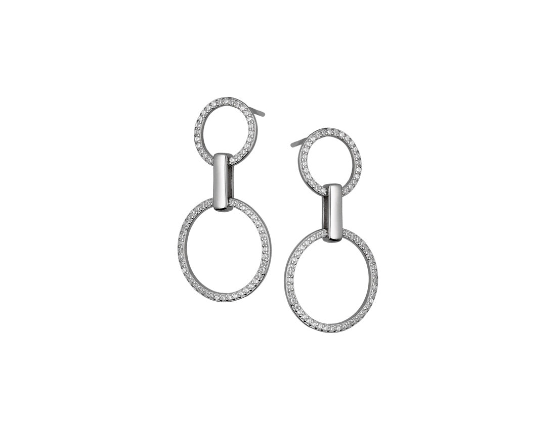 Silver Dangle Earrings Two Circles - Amona Jewellery