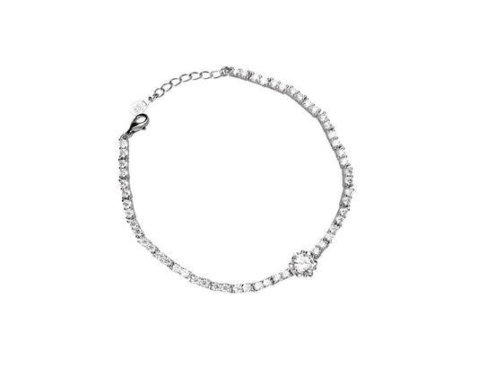 Silver Tennis Chain Bracelet Cubic Zirconia Stones Rhodium Plated Amona Jewellery