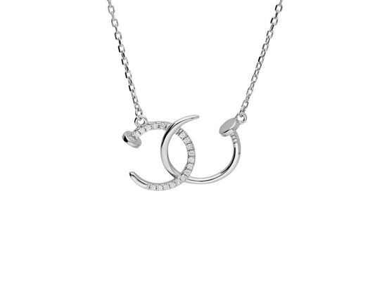 Nail Chain - SIlver Rhodium Plated Nails Necklace with Cubic Zirconia - Amona Jewellery