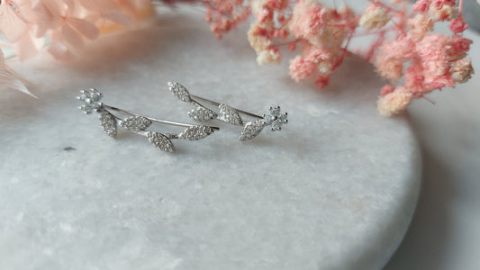 Silver Cuff Earrings Flower - Amona Jewellery