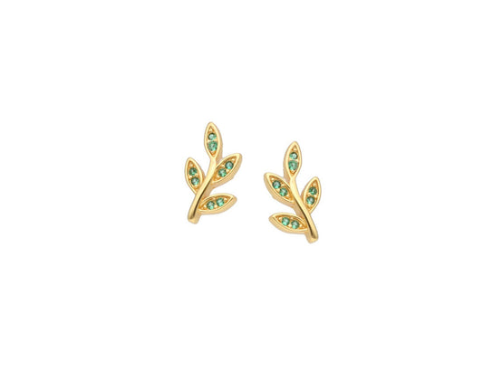 Gold Branch Earrings with Green Zirconia - Amona Jewelry