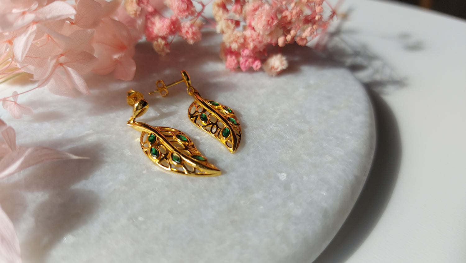 Golden Leafy Green Earrings - Amona Jewellery