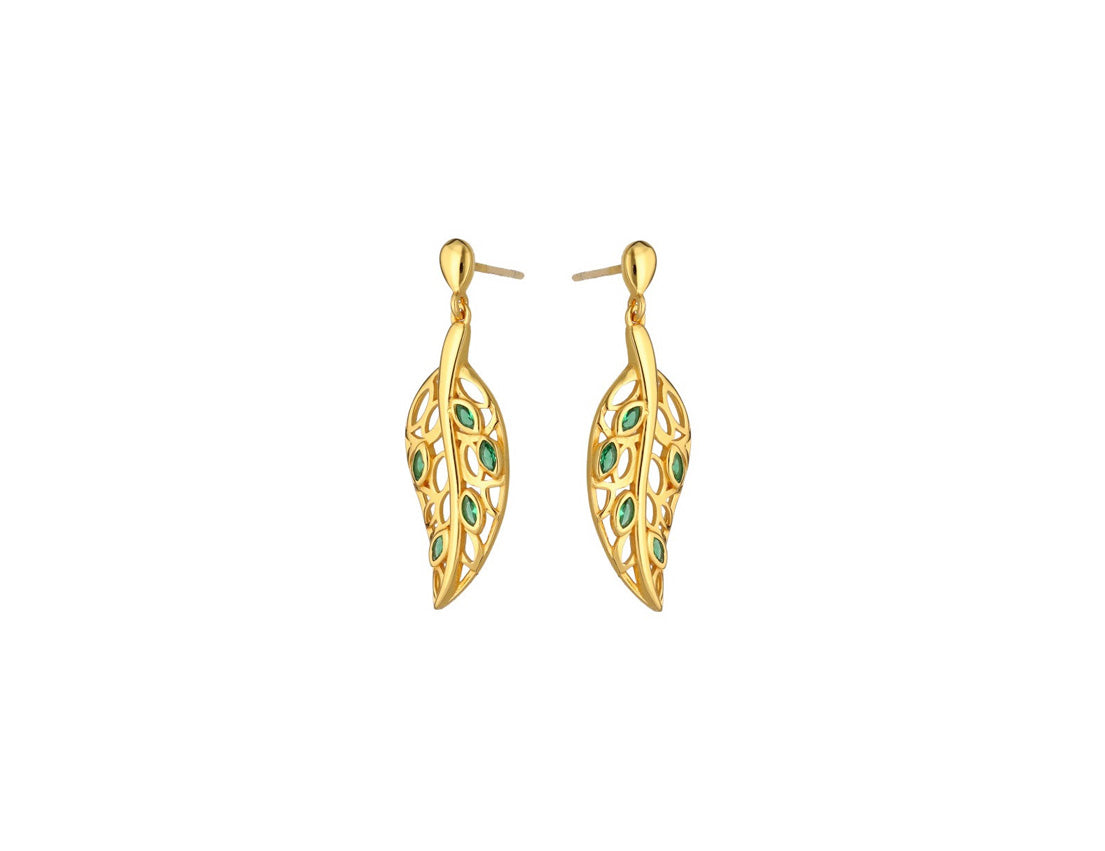 Golden Leafy Green Earrings - Amona Jewellery