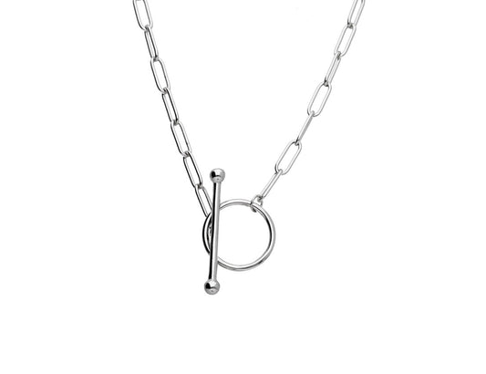 Rhodium Plated Toggle Clasp Peperclip Necklace 50 cm - Amona Jewellery