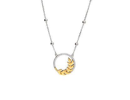 SIlver Rhodium Plated Pendant With Gold Plated Leaves - Amona Jewellery