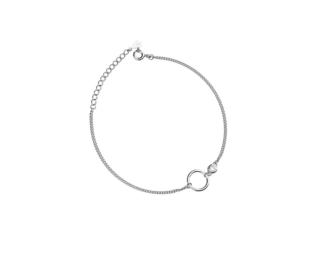 Silver Rhodium Plated Two Circle Bracelet CZ Stones- Amona Jewellery