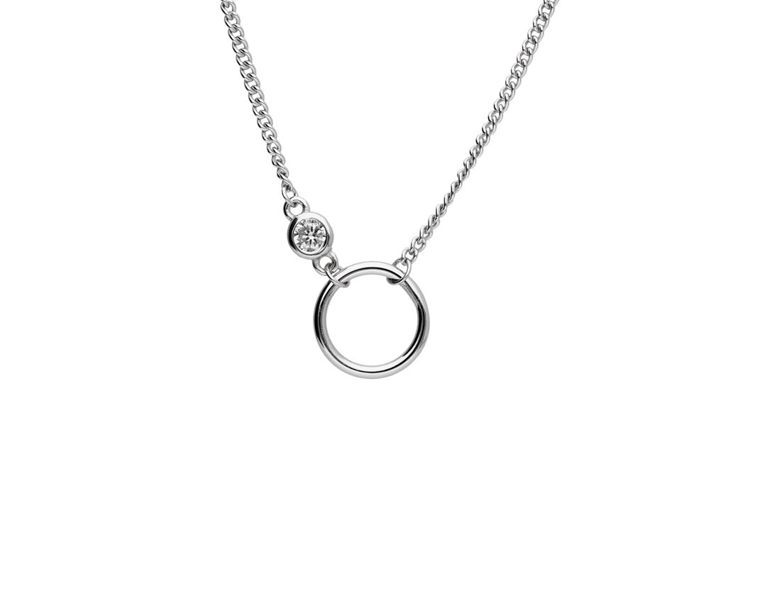 Silver Rhodium Plated Two Circle Necklace CZ Stones- Amona Jewellery