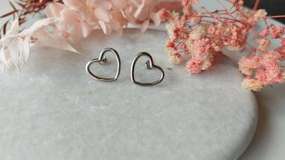 Minimalistic Silver Heart Stud Earrings
