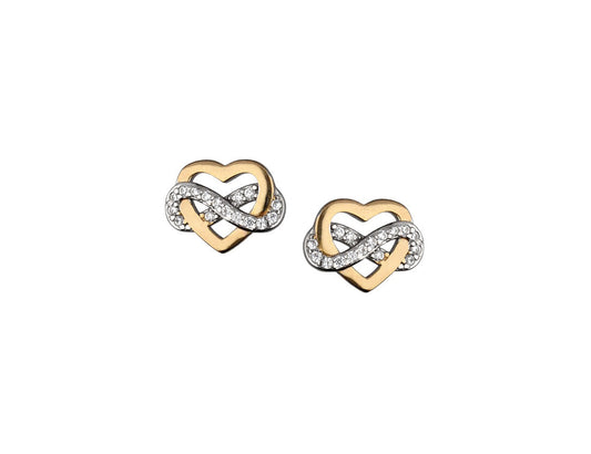 Silver Infinity Love Heart Stud Earrings CZ Stones 14K Gold Plated Amona Jewellery