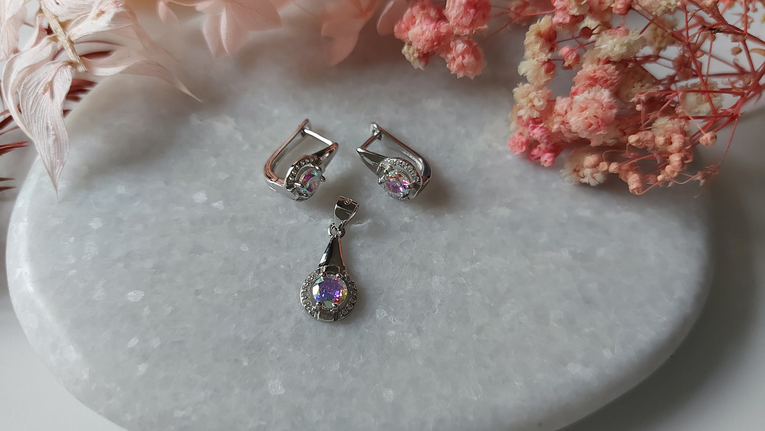 Colorful Silver Earrings and Pendant Set - Amona Jewellery